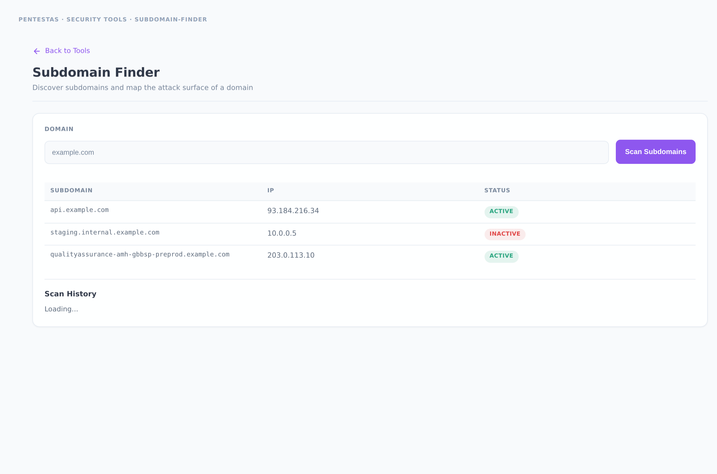 Subdomain Finder — Discover subdomains and map the attack surface of a domain.